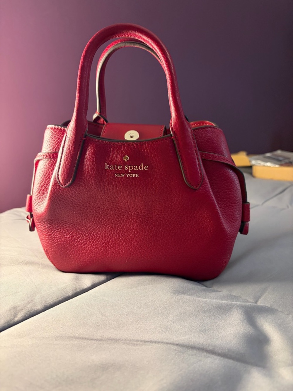 Kate Spade Mini Dumpling Pebbled Leather Satchel in Red Jam